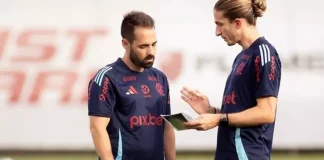 Filipe Luís e Daniel Alegria no Ninho do Urubu