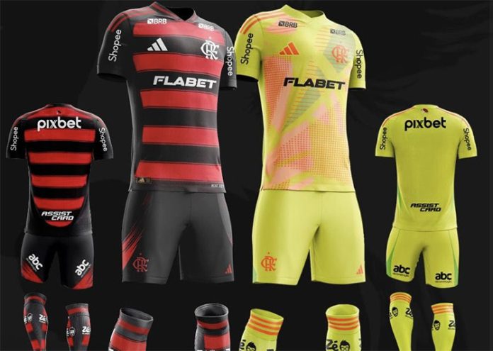 Uniforme-Flamengo-Rubro-Negro-Goleiro-Amarelo-2025 Uniforme Rubro-Negro do Flamengo e amarelo de goleiro 2025