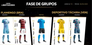 Uniformes de Flamengo x Deportivo Táchira para o confronto na Libertadores