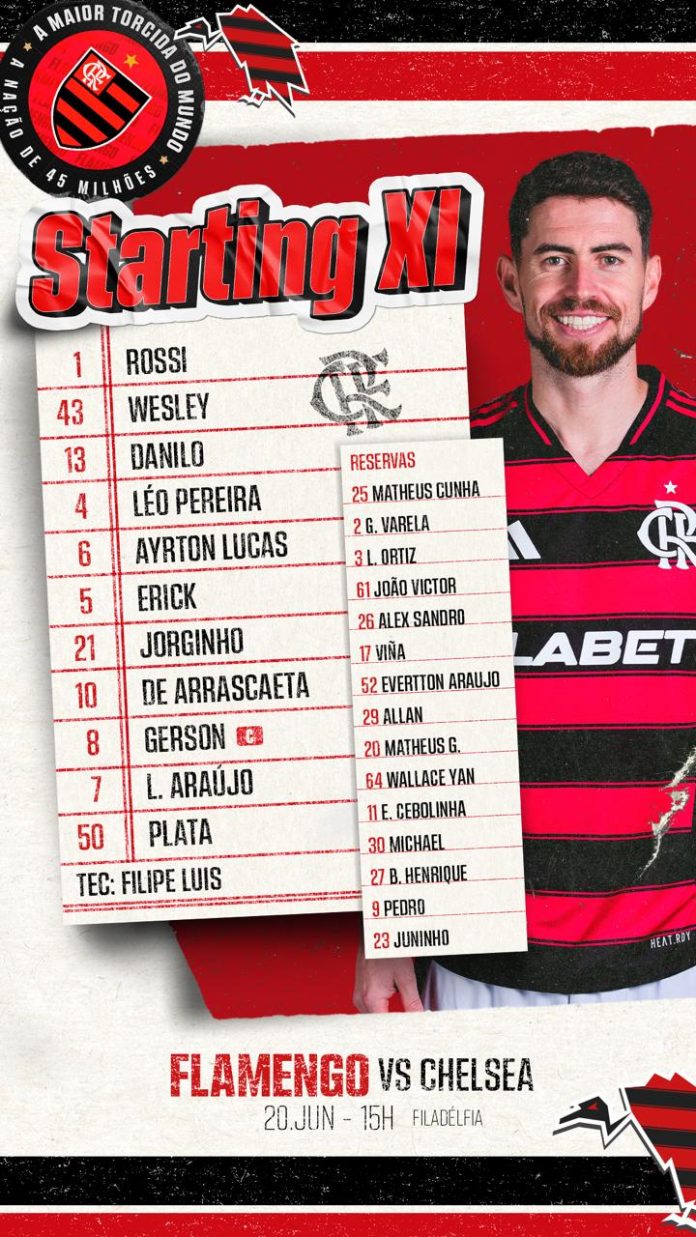 Escalação do Flamengo para o jogo contra o Chelsea no Mundial de Clubes