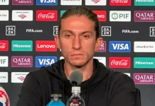 Filipe Luís em coletiva do Flamengo nos EUA