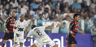 Allan em campo na derrota do Flamengo para o Santos