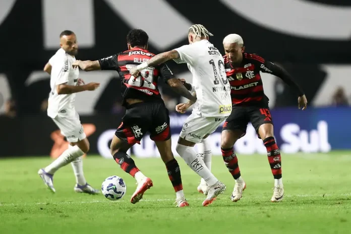Allan disputa jogada com Neymar na derrota do Flamengo para o Santos