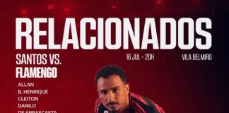 Jogadores do Flamengo relacionados para o duelo contra o Santos