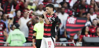 Arrascaeta comemora o gol do Flamengo sobre o Grêmio no Maracanã - FOTO: Gilvan de Souza