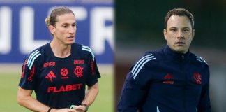 Filipe Luís e Bruno Pivetti, técnicos do profissional e do sub-20 do Flamengo