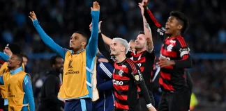 Jogadores do Flamengo comemoram a classificação para final da Copa Libertadores da América