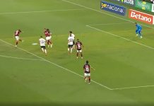 Carrascal chuta pra marcar o 3º gol do Flamengo sobre o Botafogo no Maracanã