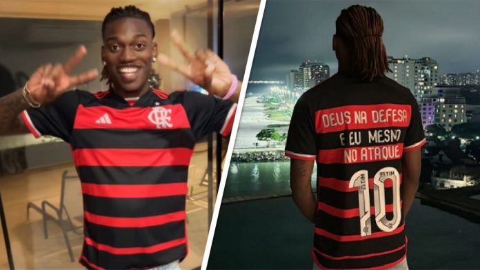 Rafael-Leao-Flamengo Rafael Leão veste a camisa do Flamengo