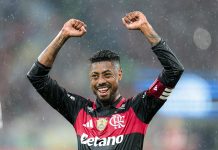 Bruno Henrique comemora o gol da vitória do Flamengo sobre o Corinthians no Maracanã - Foto: Gilvan de Souza / Flamengo