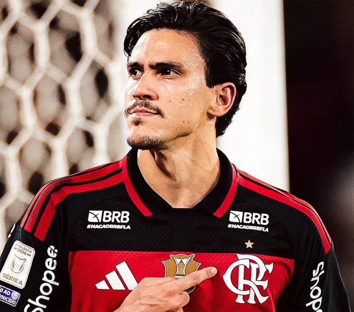 Pedro comemora o 2º gol do Flamengo na vitória sobre o Bragantino no Maracanã - Foto: Gilvan de Souza / Flamengo