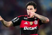 Pedro segue entre os titulares do Flamengo para enfrentar o Estudiantes na Libertadores Pedro comemora o 2º gol do Flamengo na vitória sobre o Bragantino no Maracanã - Foto: Gilvan de Souza / Flamengo