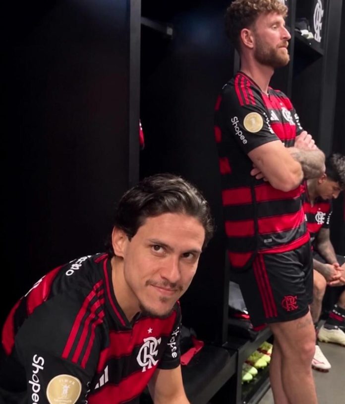 Jogadores do Flamengo no vestiário do Maracanã