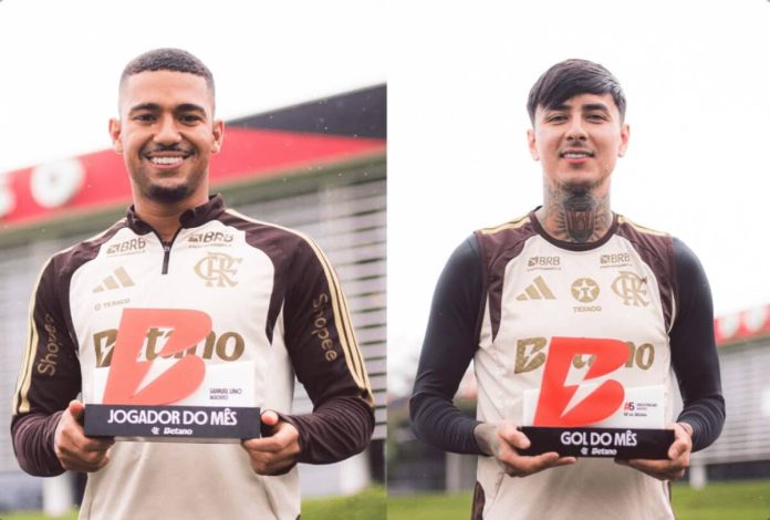 lino-pulgar-premio-de-agosto Samuel Lino ganha prêmio de Craque do mês e Pulgar leva Gol do mês no Flamengo