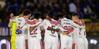 Jogadores do Flamengo em Quito contra o Independiente del Valle, pela Libertadores