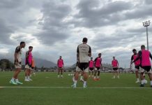 Flamengo mantém rotina de treinos durante pausa da Data FIFA Jogadores do Flamengo treinando no Ninho do Urubu