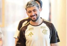 Arrascaeta volta ao Ninho do Urubu, e Flamengo acompanha evolução de lesionados Arrascaeta após cirurgia no punho, no Ninho do Urubu— Foto: Gilvan de Souza / Flamengo