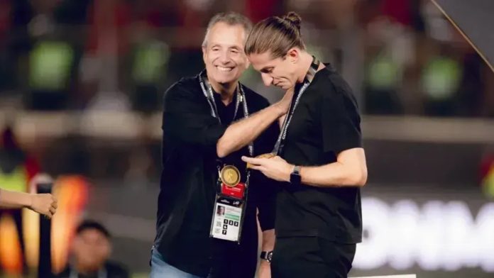 Bap, presidente do Flamengo e Filipe Luís ex-técnico do clube