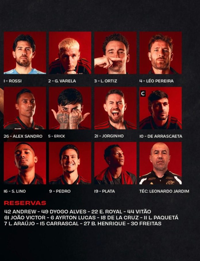 Escalação do time do Flamengo para a partida de hoje (26) contra o Atlético-MG, pelo Brasileirão, no Maracanã