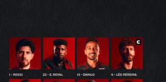 Escalação do time do Flamengo para o jogo de hoje (08) contra o Santos, pelo Brasileirão. Foto: Flamengo