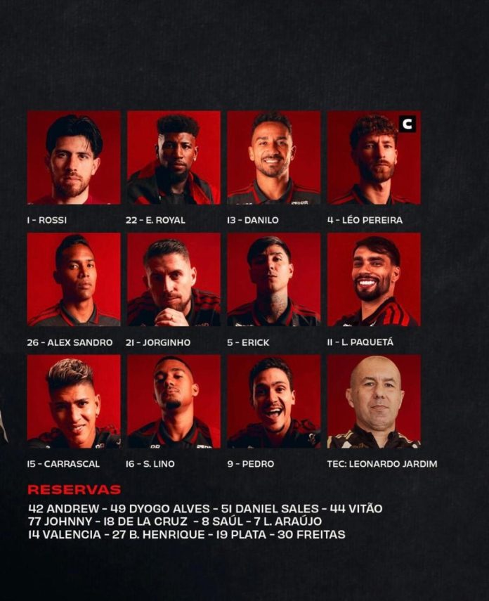Escalação do time do Flamengo para o jogo de hoje (08) contra o Santos, pelo Brasileirão. Foto: Flamengo