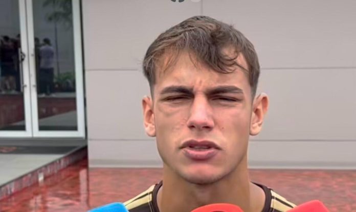 joaquin-freitas-dando-entrevista Joaquín Freitas, dando entrevista hoje (01), pede concentração ao Flamengo para enfrentar o Estudiantes