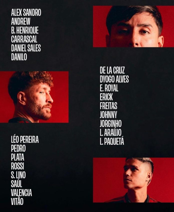 Jogadores do Flamengo relacionados para o duelo contra o Santos, pelo Brasileirão